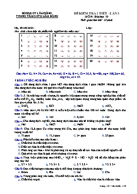 Đề kiểm tra 1 tiết  lần 3 môn Hóa học 10